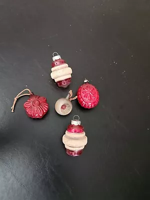 5 Vintage Red Mini Metal And Glass Christmas Ornaments • $25