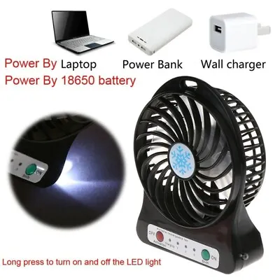 Portable Outdoor LED Light Fan Air Cooler Mini Desk USB Fan With 18650 Battery T • $14.50