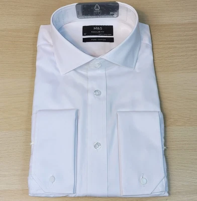 £16.99 • Buy M&S Mens' REGULAR FIT Double Cuff SHIRT ~ Size 16  ~ WHITE (rrp £29.50)