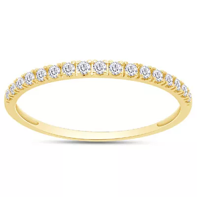 Half Eternity Band French V Micro Pave Diamonds 14K Yellow Gold Wedding Ring-IGI • $248.64