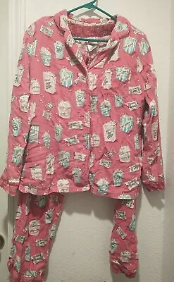 Munki Munki Size L Flannel Pajamas Set Movie Night Popcorn Pink Large 2 Piece • $24.99