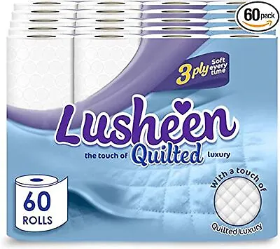 £24.99 • Buy Lusheen White  Unscented 3 Ply Quilted White Toilet Rolls  - Pack Of 60 Rolls