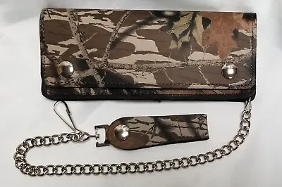 Large Camo Leather Trucker Wallet 7.5  X 3.5  With 12  Chain MADE IN USA • $29.99