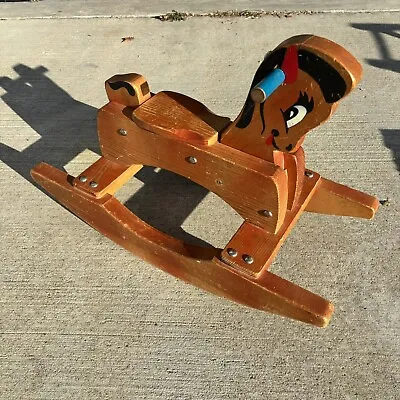 1950's Vintage Solid Wood Childs Wooden Rocking Horse Awesome Toy! 26” Long • $80