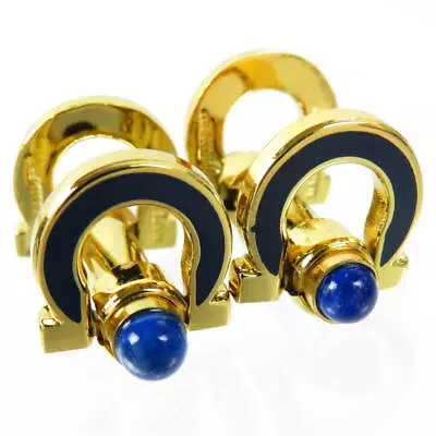 SALVATORE FERRAGAMO  Lapis Lazuli Gancini Cuffs Cufflinks Button Gold Plated Box • $133