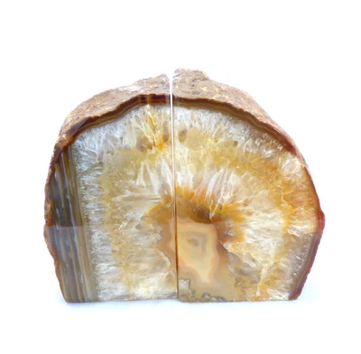 £52.50 • Buy Natural Agate Bookend Set X Large Polished Geode With Quartz Crystal 2336g 15cm