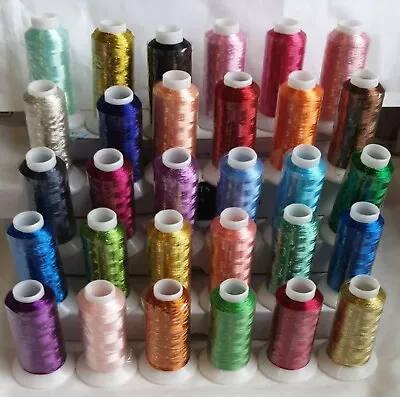 £27.99 • Buy 30 Metallic Embroidery Threads Spools 30 Dif.Colors 1000 Mtrs (1100 Yards) Each