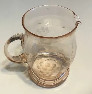 Pink Depression Glass Pitcher Hand Etched Grape Rose By Standard 8.5  64 Oz • $29.99
