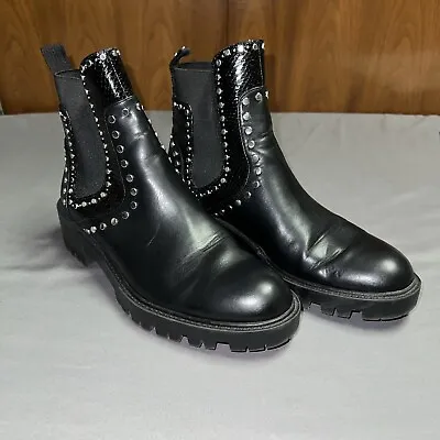 ZARA Women’s 39 (US 8) Black Leather Studded Ankle Moto Biker Chelsea Boots • $19.99