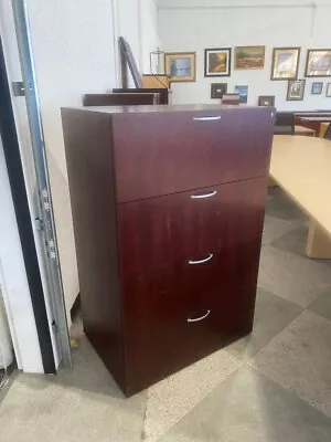 4 DR Lateral File Cabinet By HON Office Furniture In Mahogany Wood Finish • $499