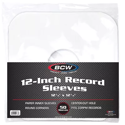 BCW 12 Inch Record Paper Inner Sleeves Round Corners With Hole - White -50 Ct • $19.88