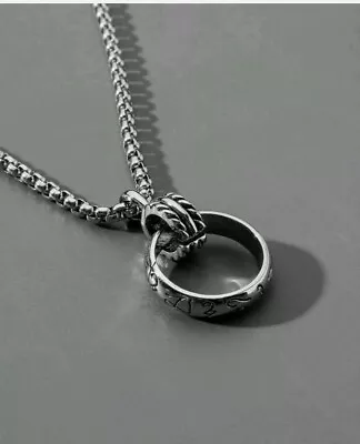 £11.95 • Buy Mens Silver Chain Minimalist Necklace Metal Ring Pendant Birthday Gift Him Her