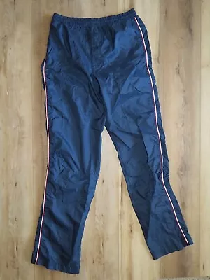 VTG 80s 90s Dunlop Nylon Drawstring Navy Blue Striped Track Workout Pants Sz M • $19.99