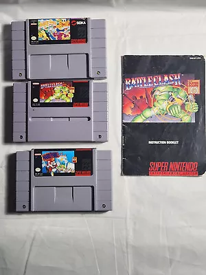 3 Game Lot SNES Games Super Nintendo Battle Clash Mario Paint Super Aquaic Games • $12.99