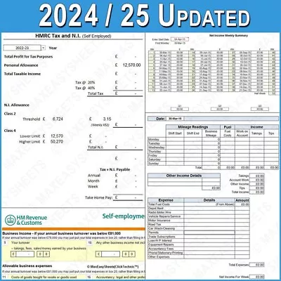 Taxi Cab Driver Log Records Book Daily & Weekly Accounts Bookkeeping Spreadsheet • £5.99