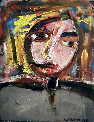  Original Ooak Vintage Abstract Cubist Face Portrait Primitive Art Oil Painting • $50