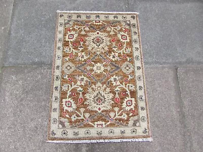 Vintage Hand Made Traditional Zeigler Rug Oriental Wool Brown Small Rug 91x63cm • £105