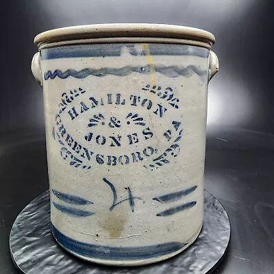 4G Antique Stoneware Salt Glaze Crock Hamilton Jones Greensboro PA CRACKED • $995