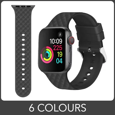 Diamond 3D Pattern Silicone Band Strap Buckle For Apple Watch Series 9 8 7 6  SE • £7.99