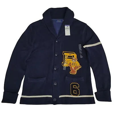 Polo Ralph Lauren Men Medium Large Tiger Varsity P 67 Letterman Cardigan Sweater • $178.98