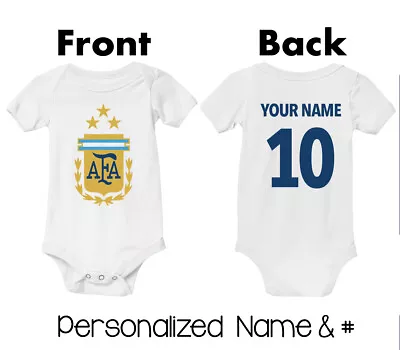 Newborn Kids Argentina Soccer Personalized Name Football Bodysuit Messi Fan Gift • $19.95