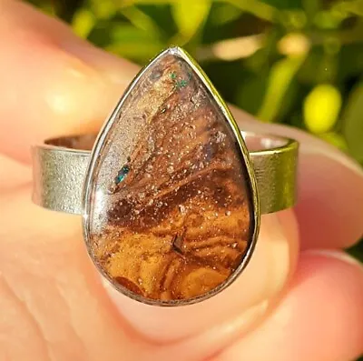 Mens Opal Ring Sterling Silver 925 Australian QLD Boulder Opal Handcrafted Sz 9 • $96.51