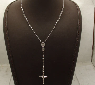 $584 • Buy 26  3mm Diamond Cut Rosary Chain Cross Crucifix Necklace Real 10K White Gold 