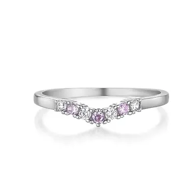 Ladies Solid Sterling 925 Silver Pink & White Sapphire Wishbone Ring Size K To U • £15.95
