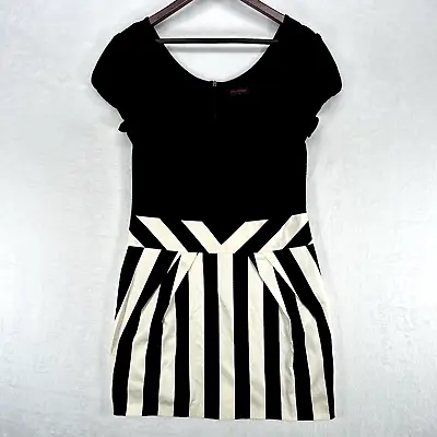Miss Selfridge Dress Womens 14 Black White Striped Mini Jersey Knit Casual Work • $7