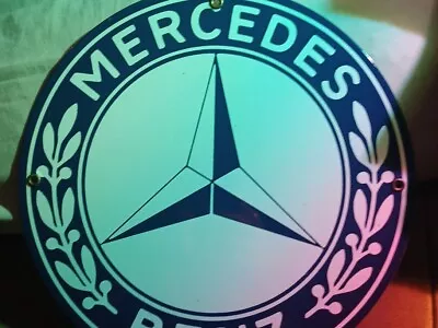 Mercedes Benz Porcelain Enamel Sign Round 11.75  Diameter VINTAGE EXCELLENT • $88