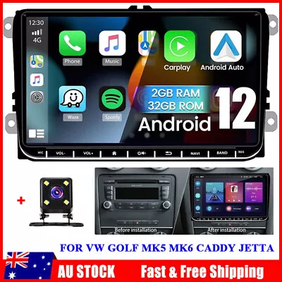 Android 12 For Vw Golf Mk5 Mk6 Caddy Jetta 9  Car Stereo Radio Apple Carplay Gps • $166.24