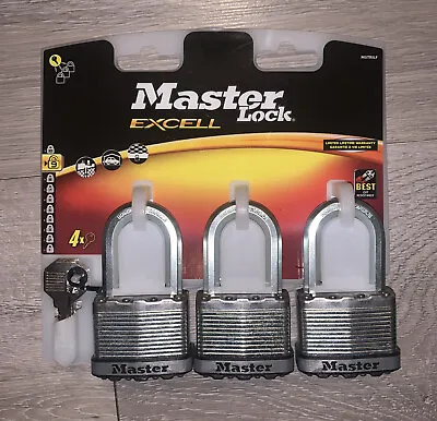 Master Lock Excell Padlock 3 Pack All Same Key Laminated Very High Security 50mm • £22.99