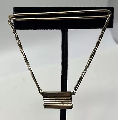 Vintage Swank Tie Bar Clip Mens Gold Color Open Body With Chain Retro • $0.99