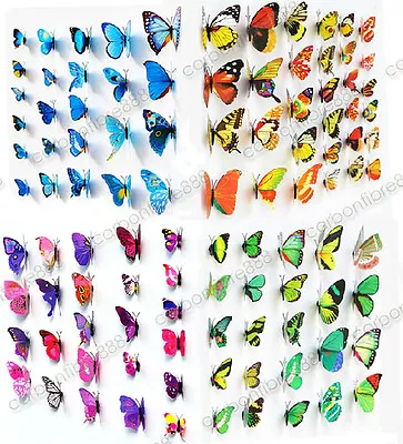 12pcs/48pcs 3D Butterfly Wall Art Decal Stickers Magnet Mural Home Decoration • £9.59