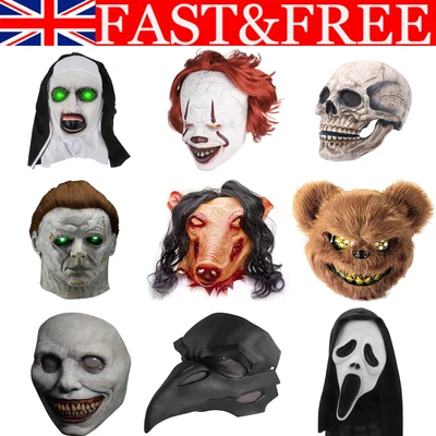 Halloween LED Mask Latex Full Head Scary Fancy Cosplay Horror - UK STOCK • £9.89