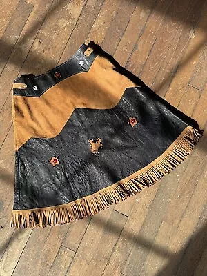 Vintage 1940s 50s Leather Western Cowgirl Fringe Skirt Rodeo Suede • $350