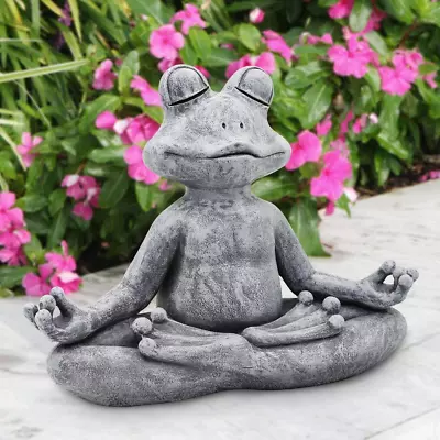 Meditating Yoga Frog Statue - 12.5  L X 10  H - Zen Garden Frog Figurine For Hom • $75.66