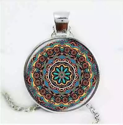 Kaleidoscope Pendant Necklace Psychedelic Art Indian Mandala Om Hippy Buddhist  • $12.14