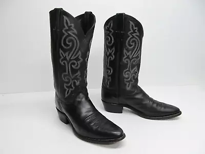 Justin 1409 Men's Western Cowboy Boots Black Leather Embroidery Size 9.5D • $59.99