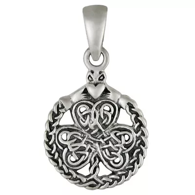 Small Sterling Silver Celtic Knot Shamrock Luck Clover Irish Claddagh Pendant  • $14.99