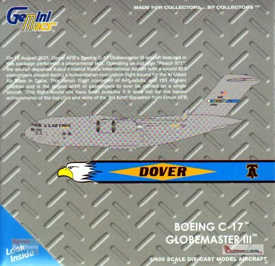 GEMGM113 1:400 Gemini Jets C-17A Globemaster III #01-0186 Dover AFB • $51.74