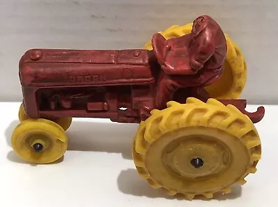 Vintage Auburn Red Rubber Toy Tractor Yellow Wheels USA 1950s *Rough • $12.75