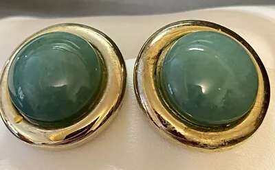Vintage Jade And Gold Clip On Earrings • $45