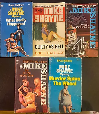 5 VINTAGE MYSTERY PBs - BRETT HALLIDAY/MIKE SHAYNE - DELL • $24.99