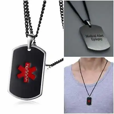 Epilepsy Epileptic Medical Alert Necklace Stainless Steel Chain Curb Dog Tag • £11.99