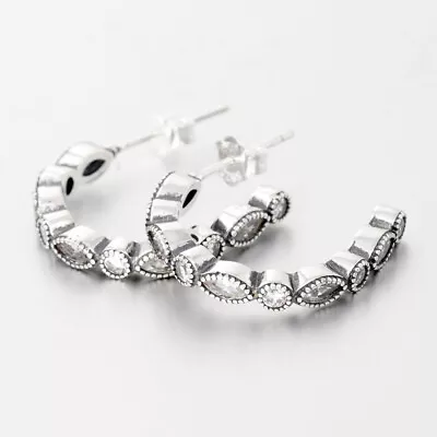Authentic 100% 925 Sterling Silver Alluring Brilliant Marquis Hoop Earrings Gift • $28.78