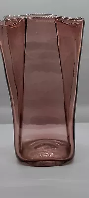 Blenko Glass Amethyst Purple Paper Bag Vase Vintage 8.5  • $14.99