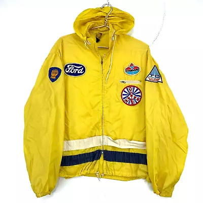 Vintage Ford Patchwork Full Zip Windbreaker Patch Jacket Large Yellow Distressed • $31.49