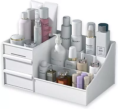 White Makeup Desk Cosmetic Storage Box Organizer With Drawers Elegant Vanity • $26.81