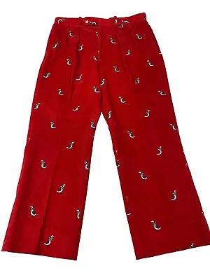 David Brooks Ltd Mens Corduroy Pants 36x27 Red Duck Embroidery Trousers Cotton • $45.99